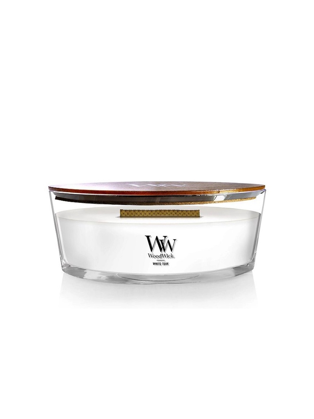 Woodwick White Oval Teak Wooden-Wick Candle 16 oz. NEW WITH TAGS